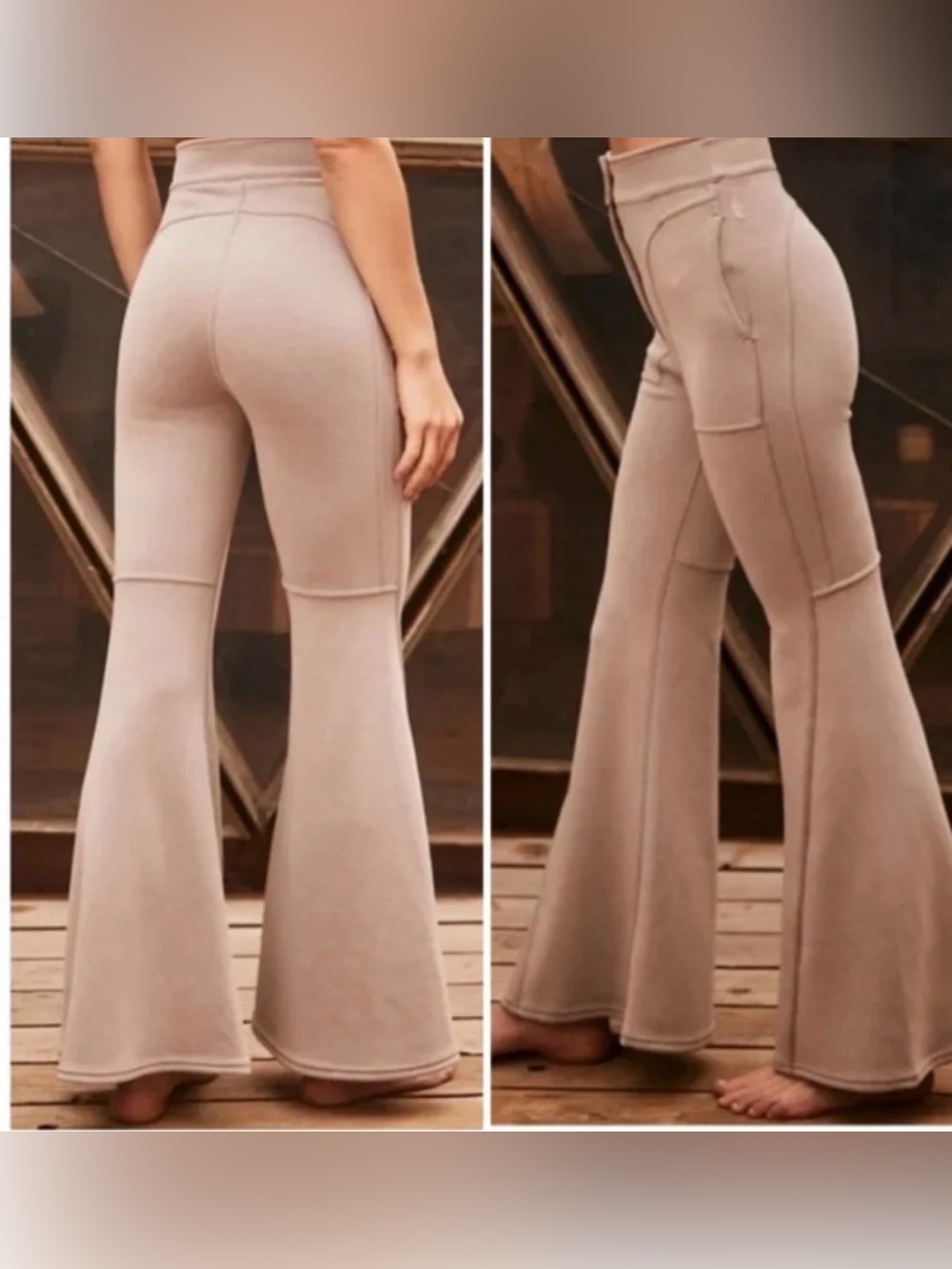 Free People Movement flare bell bottom pants. Beige, neutral, light caramel. 10